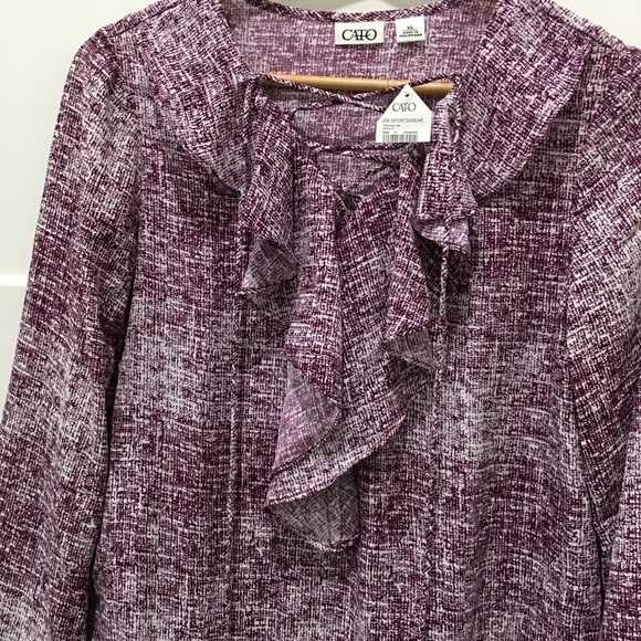 𝅺cato NWT Purple white ruffle long sleeve blouse career - Picture 3 of 6